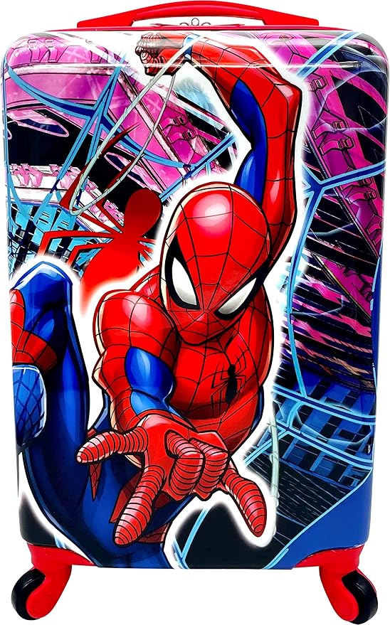Fast Forward Kids Licensed Hard-Side 20” Spinner Luggage Lightweight Carry-On Suitcase (Spiderman - 1)