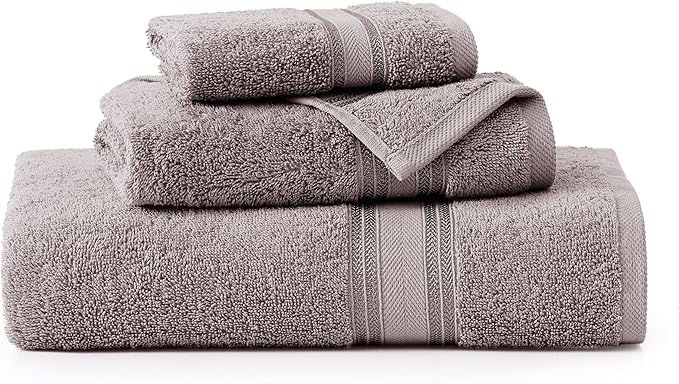 LANE LINEN Luxury Bath Towels Set - 3 Piece 100% Cotton Bathroom Towels, Quick Dry, Extra Aborbent, 1 Hand Towel, 1 Wash Cloths, 1 Bath Towel: Platinum