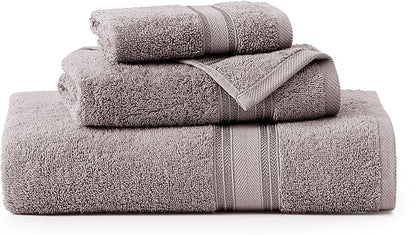LANE LINEN Luxury Bath Towels Set - 3 Piece 100% Cotton Bathroom Towels, Quick Dry, Extra Aborbent, 1 Hand Towel, 1 Wash Cloths, 1 Bath Towel: Platinum
