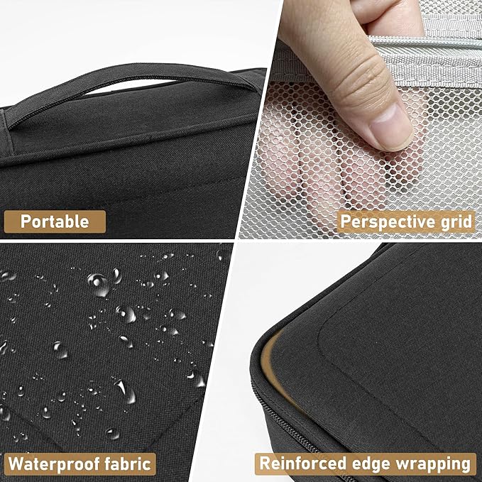 AKOZLIN Padded 3pcs/set Travel Organizer Office Cord Cable Electronics Accessories Bag Electrical Cord Management Case Black