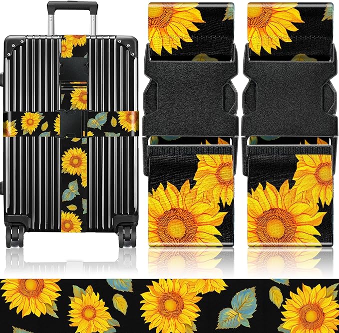 Slohif Luggage Straps for Suitcases Travel Belt Accessories Luggage Connector Identifiers Over Handle with Buckle Unique Nylon Adjustable Strap for Sleeping Bag Car Seat Sunflower(2 Pack)