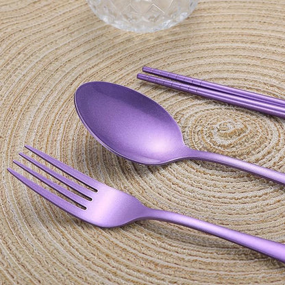 Portable Stainless Steel Flatware Set, Travel Camping Cutlery Set, Portable Utensil Travel Silverware Dinnerware Set with a Waterproof Case (Light Purple)
