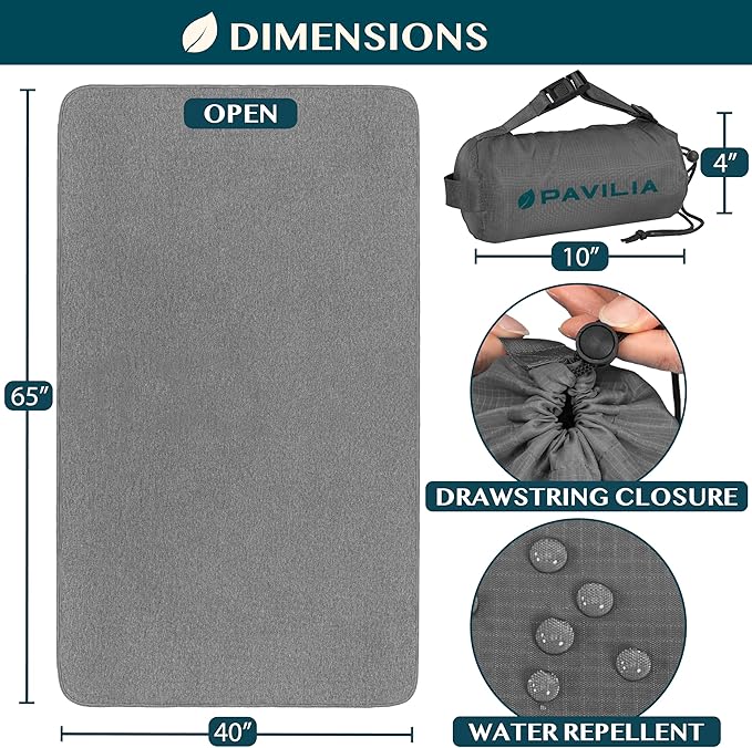 PAVILIA Travel Blanket Airplane Compact with Bag, Soft Packable Plane Blanket Kids Adults, Portable Camping Flight Essentials, Travelers Gifts Accessories, Luggage Backpack Strap, 65x40 Gray