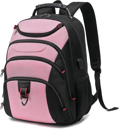 Boavan Laptop Backpack for men, 15.6 inch Laptop Bag with USB Port, Waterproof Travel Work Backpack Purse, Anti-Theft Teacher Nurse Doctor Casual Bookbags Office Business backpack，PinkBlack