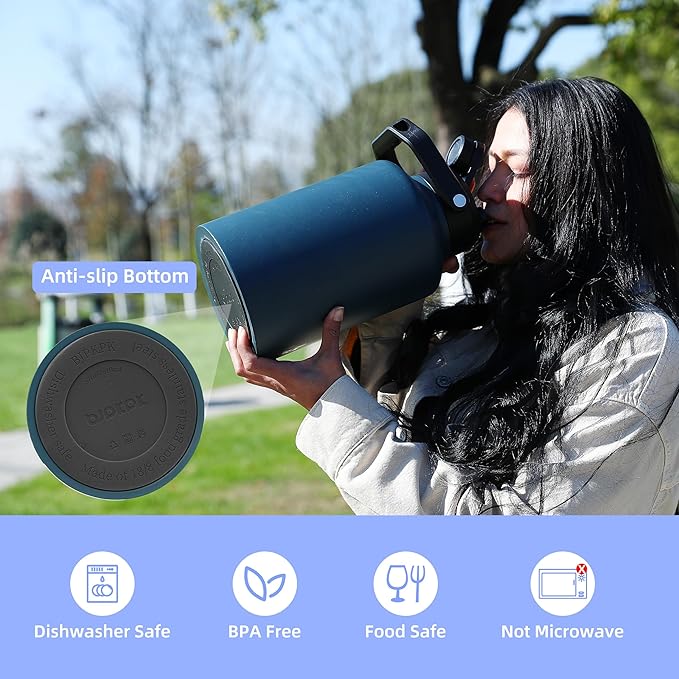 BJPKPK 87oz Insulated Water Bottle, Dishwasher Safe 2/3 Gallon Water Bottle with Ergonomic Handle, BPA Free Leak Proof Water Jug,Stainless Steel Metal Flasks with Anti-slip Bottom, Army Green