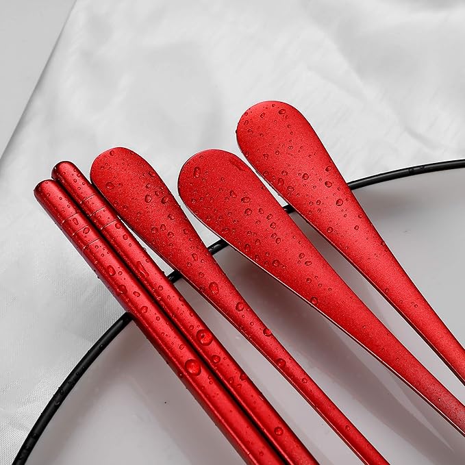 Travel Utensils,Reusable Silverware Set To Go Portable Cutlery Set with a Waterproof Carrying Case for Lunch Boxes Workplace Camping Picnic (GraRed)