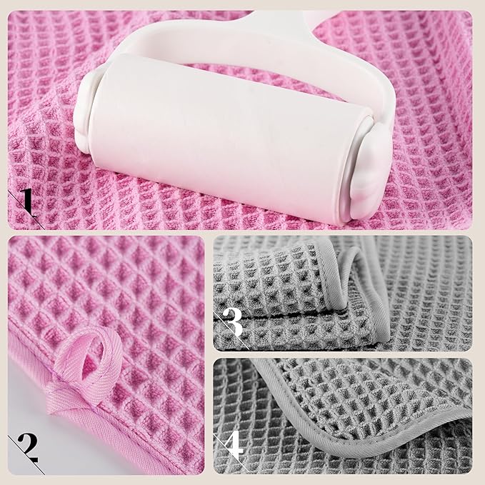 POLYTE Microfiber Oversize Quick Dry Lint Free Bath Towel, 60 x 30 in, 4 Pack (Waffle Weave)