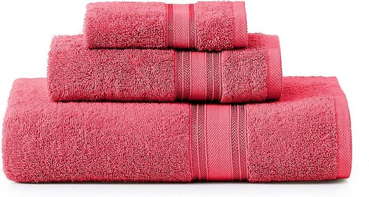 LANE LINEN Luxury Bath Towels Set - 3 Piece Set, 100% Cotton Bathroom Towels, Zero Twist, Quick Dry Towels, Absorbent Bath Towel, Super Soft, 1 Bath Towel, 1 Hand Towel, 1 Wash Cloths - Honeysuckle