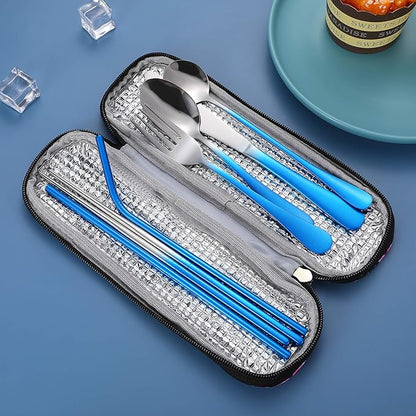 Travel Utensils,Reusable Silverware Set To Go Portable Cutlery Set with a Waterproof Carrying Case for Lunch Boxes Workplace Camping Picnic (GraBlue)