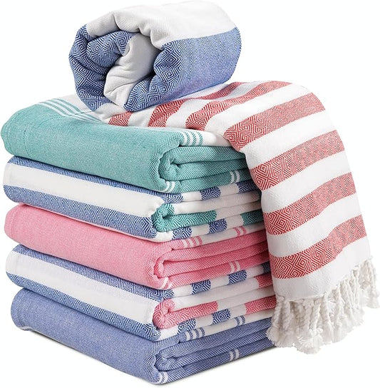 LANE LINEN Beach Towels 6 Pack - Oversized & Pre-Washed Large Beach Towel Set - Stylish Pool Towels for Adults, Quick Dry, Soft & Lightweight Lightweight Travel Towel Pack, 39"x71" - Coastal Harmony