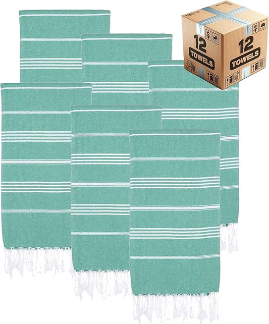 Turkish Beach Towels, Bulk Case of 12 | Oversized, Quick Dry, Sand Free | 100% Cotton, Large 38x71 Towels for Beach, Pool, Travel | Ultra-Soft, Compact, Absorbent | Green