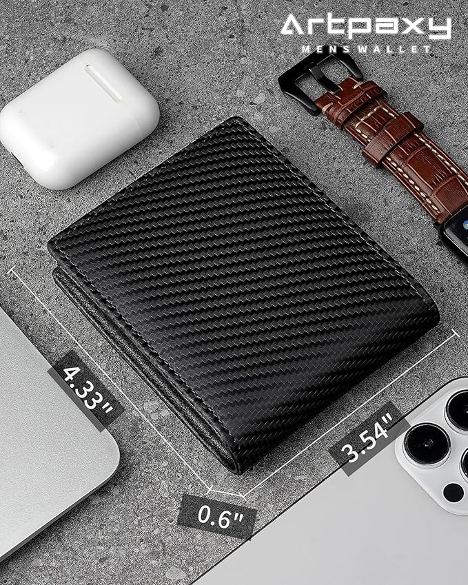 Mens Wallet Genuine Leather Bifold RFID Blocking Wallet for Men with 1 ID Window 13 Card Holders 2 cash pockets 1 Gift Box