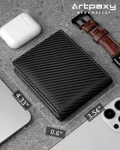 Mens Wallet Genuine Leather Bifold RFID Blocking Wallet for Men with 1 ID Window 13 Card Holders 2 cash pockets 1 Gift Box