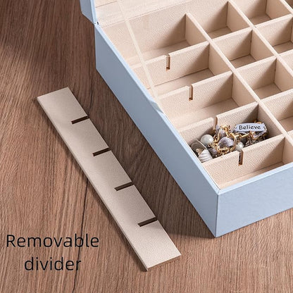 Frebeauty Earring Organizer Classic Jewelry Box 50 Slots Double Layer Jewelry Storage Case with 6 Necklace Hook and Bracelet Pocket(Sky Blue)