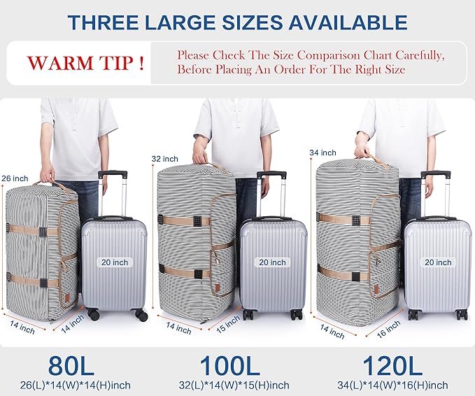 80L Large Duffle Bag for Travel, 26” Travel Duffel Bag with Shoe Compartment, Foldable Collapsible Overnight Bag Gym Bag Weekender Bags for Men Women, Water & Tear Resistant (Stripe, 80L)