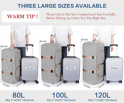 80L Large Duffle Bag for Travel, 26” Travel Duffel Bag with Shoe Compartment, Foldable Collapsible Overnight Bag Gym Bag Weekender Bags for Men Women, Water & Tear Resistant (Stripe, 80L)