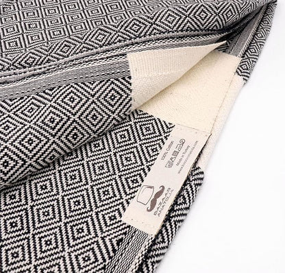 Bazaar Anatolia Turkish Beach Towel – 100% Cotton, Quick Dry, Lightweight and Sand Free – Perfect for Bathroom, Travel, Yoga, Camping, Oversized 71x39 inches - Diamond Black