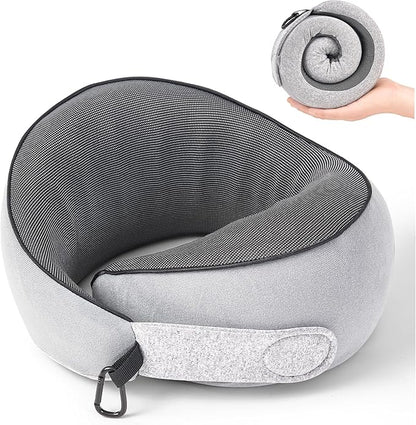 Travel Pillow, 100% Pure Memory Foam Travel Neck Pillow Airplane Neck Support Ergonomic Design for Traveling Suitable for Airplanes,Offices and Cars-Grey