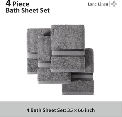 LANE LINEN 100% Cotton Bath Towels 4 Pack (35"x66") - Zero Twist, Premium Cotton Large Towels Set for Bathroom - Quick Dry, Soft & Absorbent Extra Large Bath Towel Set - Oeko Tex Certified - Cool Gery
