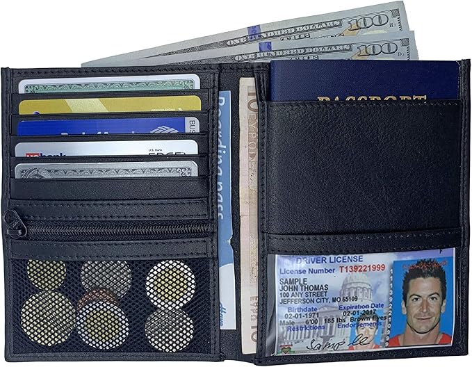 Black RFID Genuine Leather Passport Wallet