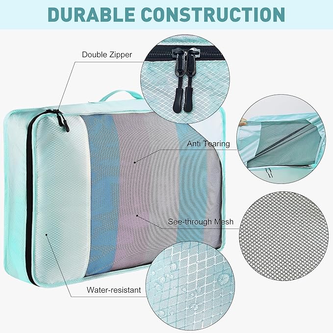 8-Piece Packing Cubes for Travel, Mesh Luggage Organizers with Shoe Bag, Toiletry Bag, Laundry Pouches, 4 Sizes (XL/L/M/S) for Suitcase Organization, Men Women Kids, Lake Blue
