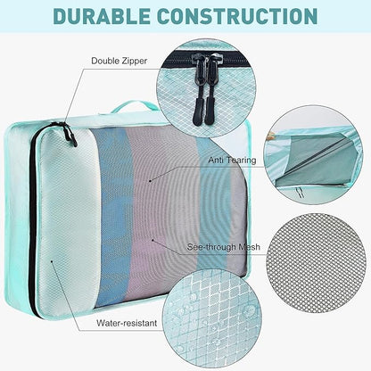 8-Piece Packing Cubes for Travel, Mesh Luggage Organizers with Shoe Bag, Toiletry Bag, Laundry Pouches, 4 Sizes (XL/L/M/S) for Suitcase Organization, Men Women Kids, Lake Blue