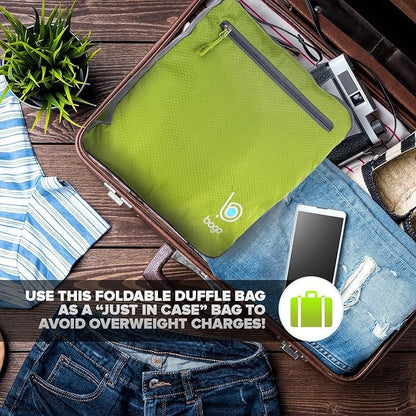 Bago Large Foldable Duffel Bags for Traveling Women & Men - 80L Packable Duffle Bag for Travel with Shoe Compartment - Water Repellant, Heavy Duty, Lightweight Folding & Collapsible (Green)