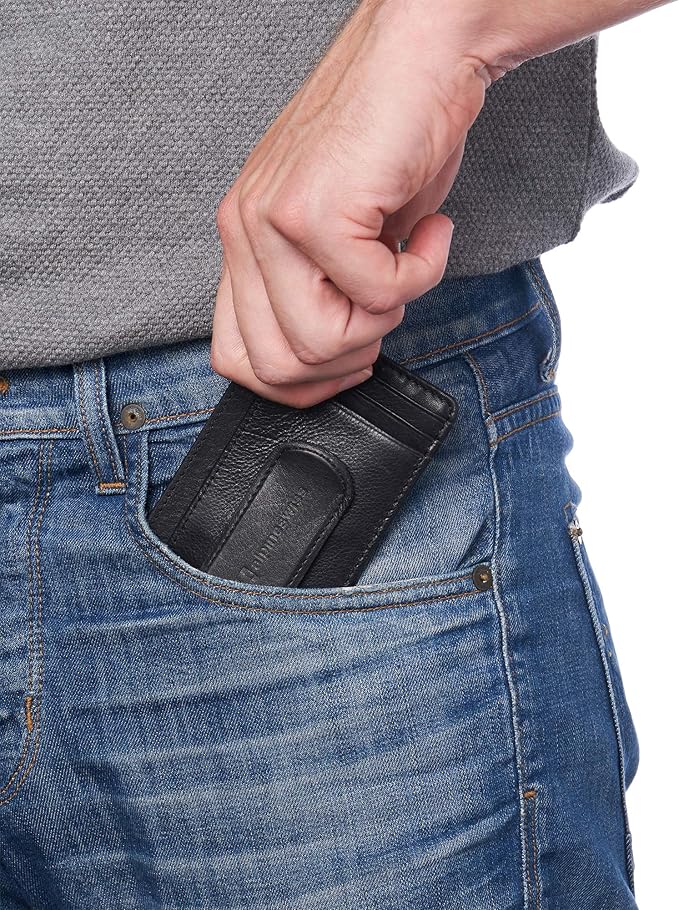 Alpine Swiss RFID Dermot Money Clip Front Pocket Wallet For Men Leather Comes in a Gift Box Black