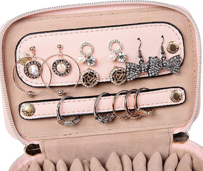 Angelina's Palace Jewelry Organizer Case Bridesmaid Gifts Travel Bag Vegan Leather Box for Necklace Earring Bracelet Ring(soft pink)