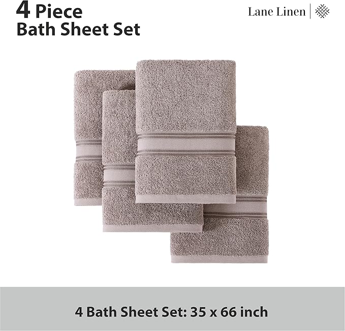 LANE LINEN Large Bath Towels - 100% Cotton Bath Sheets Extra Large, Oversized Bath Towels for Adults, Zero Twist, Quick Dry Bath Sheet Set, Body Towels, 4 Piece Bath Towel Sets for Bathroom- Platinum