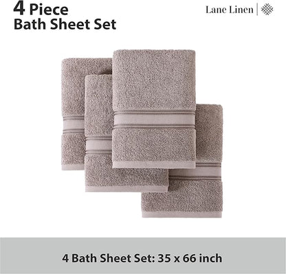 LANE LINEN Large Bath Towels - 100% Cotton Bath Sheets Extra Large, Oversized Bath Towels for Adults, Zero Twist, Quick Dry Bath Sheet Set, Body Towels, 4 Piece Bath Towel Sets for Bathroom- Platinum