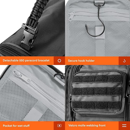 Fitdom Tactical Hanging Toiletry Bag Dopp Kit For Men & Women. Perfect For Travel & Storage for Cosmetic, Clipper, Toothbrush, Shower, Shaving & Grooming Care. Best Overnight Toiletries Organizer Case