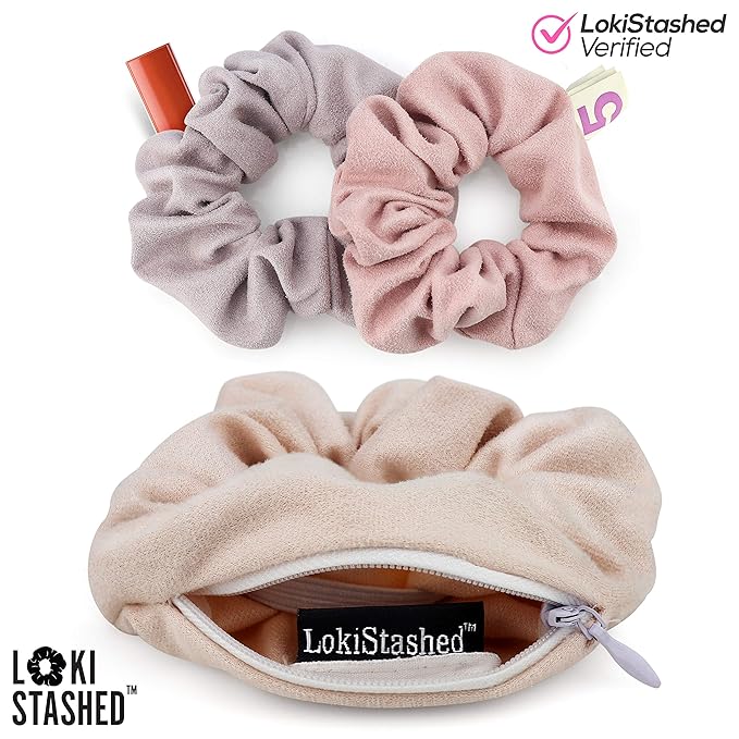 3-PACK Suede Hair Tie Scrunchies for VSCO Girls & Women, THE ORIGINAL HIDDEN POCKET SCRUNCHIE with Zipper Pocket Storage, Accessories, Small Items, Keys, Money (Pastel)