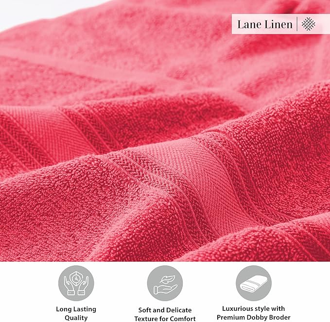 Lane Linen 100% Cotton Large Bath Towels Set of 4 (28"x54") - Zero Twist, Mercerized Cotton Bathroom Towel Sets - Quick Dry, Soft & Absorbent Large Towels Set - Dorm Essentials for Girls - Honeysuckle