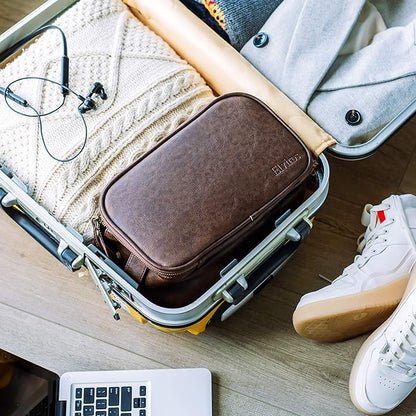 Elviros Toiletry Bag for Men, Large Travel Shaving Dopp Kit Water-resistant Bathroom Toiletries Organizer PU Leather Cosmetic Bags
