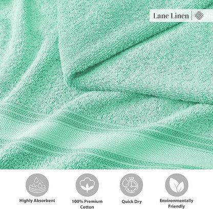 LANE LINEN Luxury Bath Towels Set - 6 Piece Set, 100% Cotton Bathroom Towels, Zero Twist, Quick Dry Soft Absorbent Shower 2 Bath Towel, 2 Hand Towel, 2 Wash Cloths - Aqua Sky