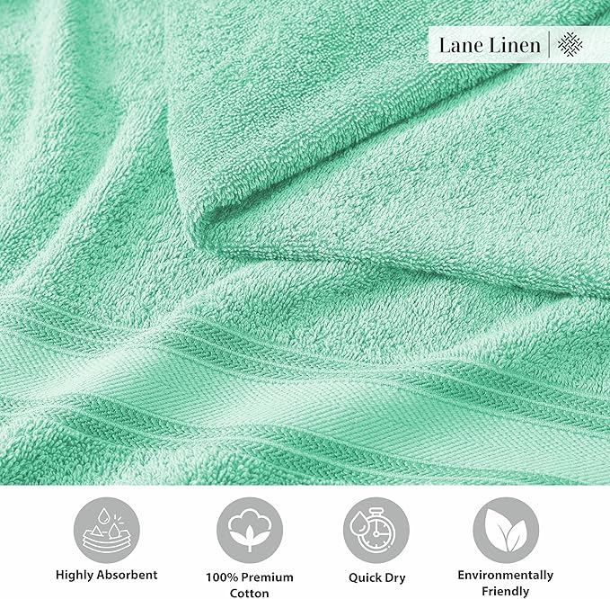 LANE LINEN 18Piece Bathroom Towels – Luxurious 100% Cotton, Zero Twist, Includes 6 Bath, 6 Hand & 6 Washcloths, Quick-Dry, Lightweight, Everyday Essential, Machine Washable – Aqua Sky