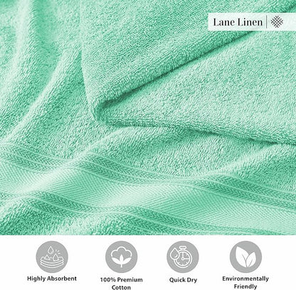 LANE LINEN 100% Cotton Bath Towels Set of 4 (30"x60") - Zero Twist, Mercerized Cotton Bathroom Towel Set - Quick Dry, Soft & Absorbent Large Bath Towels - Holds Well After Multiple Washes - Aqua Sky
