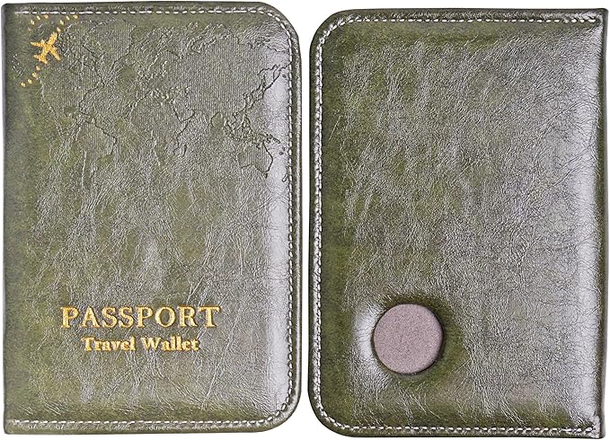 QIELIZI Passport Holder with Airtag Slot, Airtag Passport Wallet for Men Women, Slim Leather Passport Holder Case Family for Travel Anti-Lost(1-Green)