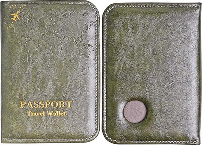 QIELIZI Passport Holder with Airtag Slot, Airtag Passport Wallet for Men Women, Slim Leather Passport Holder Case Family for Travel Anti-Lost(1-Green)