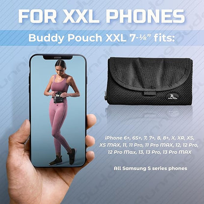 Running Buddy Fanny Pack Waist Bag - Magnetic Closure Workout Belt - Water-Resistant Pocket for Belt Bag Essentials - Side-Zipper Headphone Port for Fanny Packs for Women - XXL, Black, 7 x 4 in