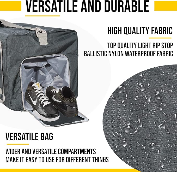 LEGEND 40L Foldable Duffle Bag for Travel - Packable Duffle Bags w/Shoe Compartment - Tear Resistant Collapsible Duffel Bags for Traveling - Lightweight Folding Duffel Bag for Men & Women -Dark Gray