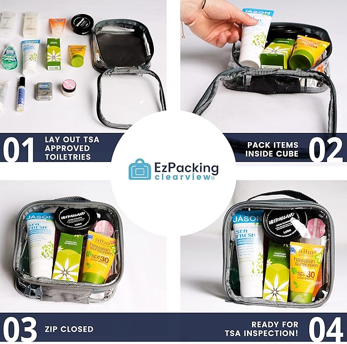 EzPacking Clear TSA Approved 3-1-1 Travel Toiletry Bag for Carry On/Quart Size Transparent Liquids Pouch for Airport Security/Reusable See Through Vinyl & PVC Plastic Organizer Men Women (Burgundy)