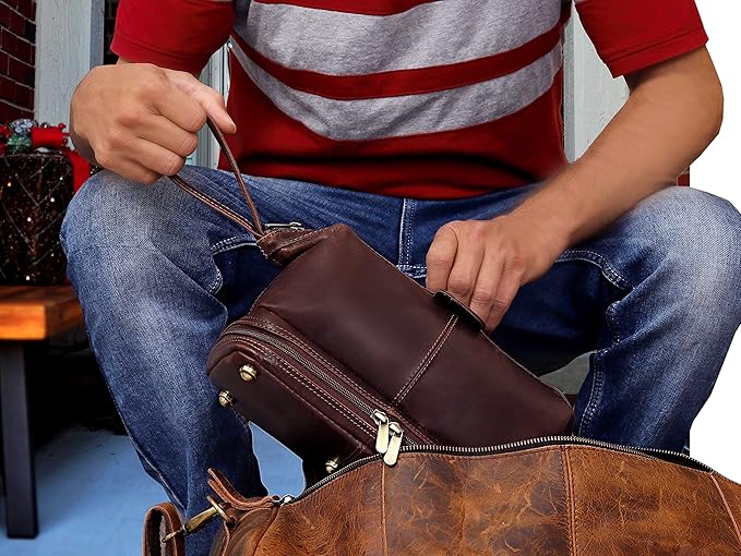 cuero Genuine Buffalo Leather Unisex Toiletry Bag Travel Leather Dopp Kit Made With High Class Buffalo Leather