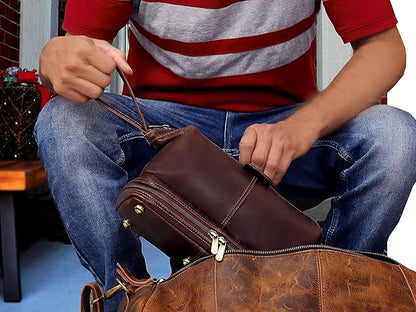 cuero Genuine Buffalo Leather Unisex Toiletry Bag Travel Leather Dopp Kit Made With High Class Buffalo Leather