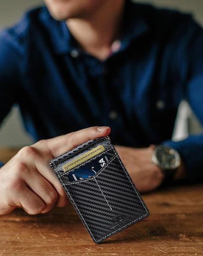 SERMAN BRANDS RFID Blocking Wallet Slim Bifold - Genuine Leather Minimalist Front Pocket Wallets for Men with Money Clip Gift (Modern Black)