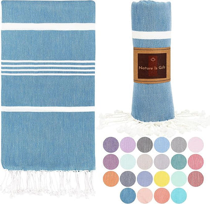 Beach Towel 100% Cotton Turkish Beach Towel Adult 38x70 Inch Pre-washed Absorbent Extra Large|Sand Free Quick Dry BathTowels|Lightweight Blanket|Travel Cruise Camping Spa Gym Towel|Directoire Blue