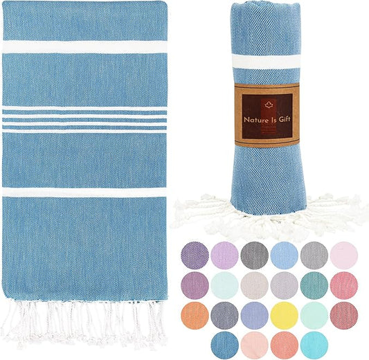 Beach Towel 100% Cotton Turkish Beach Towel Adult 38x70 Inch Pre-washed Absorbent Extra Large|Sand Free Quick Dry BathTowels|Lightweight Blanket|Travel Cruise Camping Spa Gym Towel|Directoire Blue