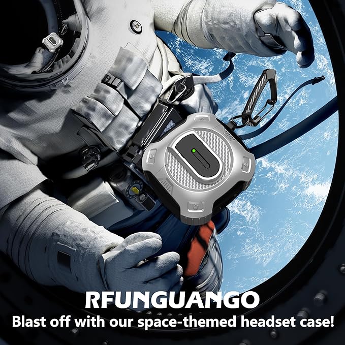 RFUNGUANGO for AirPods 4th Generation Case, 2024 New Space Theme Case. Compatible with AirPods 4th Generation, with Locking Feature, Military Grade Drop Protection, Works with MagSafe.[Silvery]
