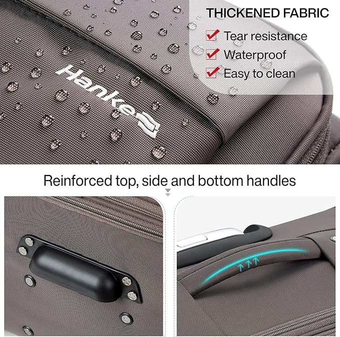 Hanke 20/24/28 Inch 3 Piece Luggage Set with Spinner Wheels Expandable Luggage Large Suitcases with Wheels Softside Checked Luggage Rolling Suitcase with Lock Lightweight Travel Luggage.(Coffee)